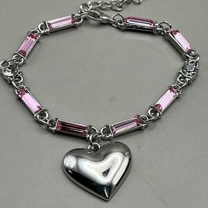 Silver and Pink Heart Charm Bracelet